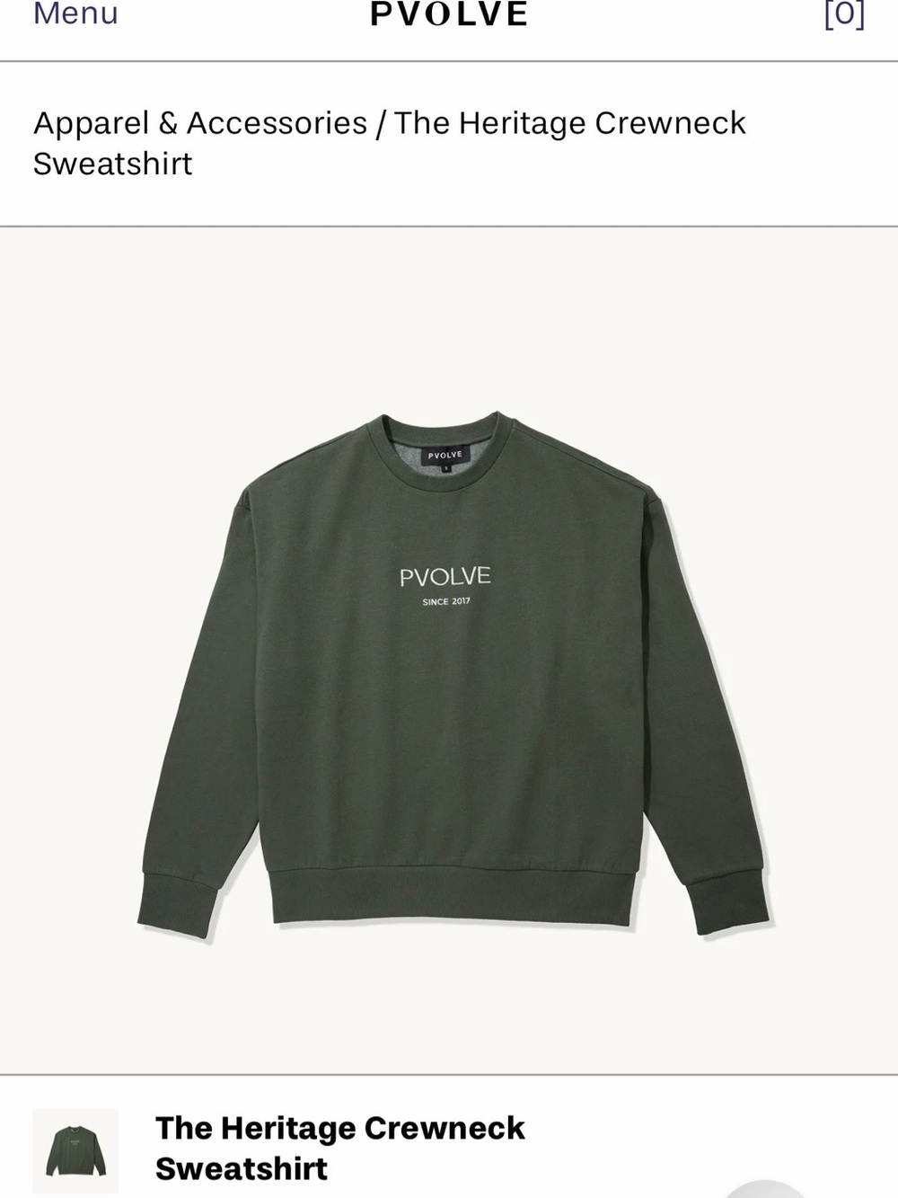 PVOLVE Heritage Crewneck Sweatshirt — Olive Green